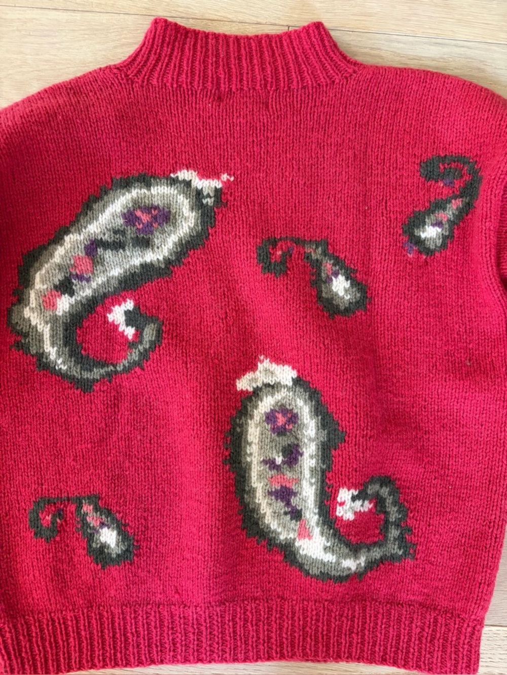 Merona Handknit 100% wool intarsia sweater vintage paisley design - M - Picture 7 of 7